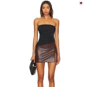 Lovers + Friends faux Leather Skirt Slit brown mini skirt